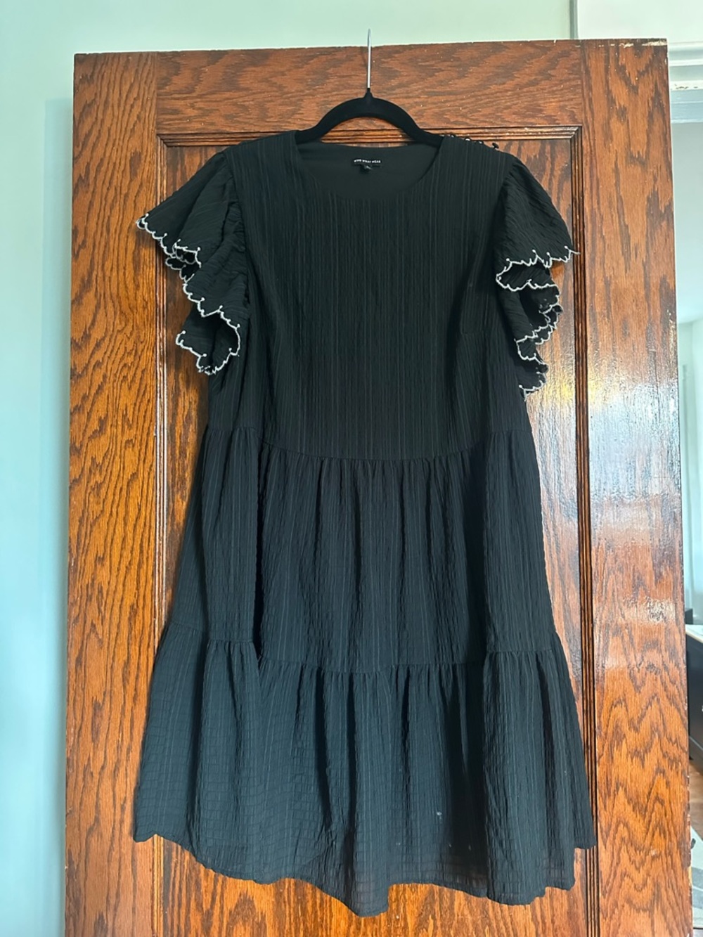 Who What Wear Black Mini Dress with Ruffle Sleeves